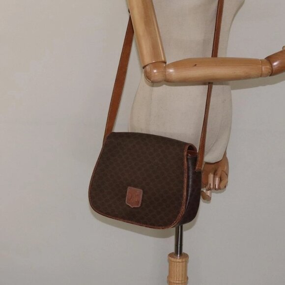 CELINE Macadam Canvas Shoulder Bag PVC Leather Brown Gold Auth BA1581 - Picture 15 of 16